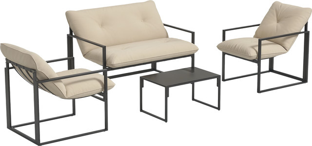Outsunny Gartenmöbelset 4-teilig für 4 Personen mit 2-Sitzer-Sofa, 2 Sesseln und Couchtisch in Schwarz und Beige - Bild 1