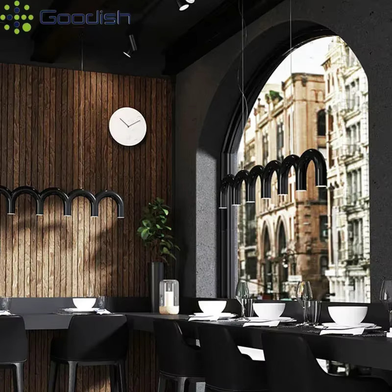 Memphis Nordic Moderne LED-Pendelleuchte in Schwarz und Bunt mit M-förmigem Bogen-Design aus Metall - Bild 2