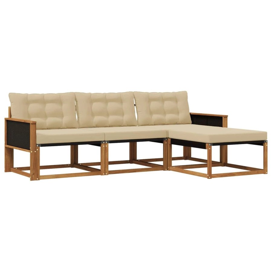 vidaXL Outdoor-Sofagarnitur L-Form aus Akazienholz mit Kissen und Ottoman in Beige und Braun - Bild 2