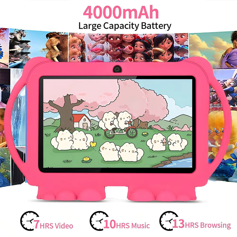 BDF Kinder Tablet mit 7 Zoll Display, Android 13, 4 GB RAM und 64 GB ROM, WiFi, Dual Kameras, inklusive Schutzhülle, Farben: Blau oder Pink - Bild 3