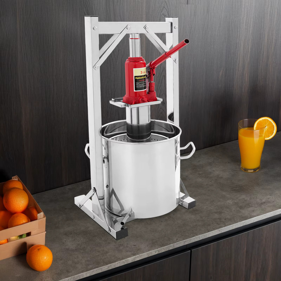 Bymaocar Edelstahl Obstpresse und Weinpresse Set, 12L, Silber/Rot, B: 33 cm, T: 26,5 cm, H: 65 cm - Bild 3