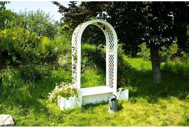 KHW Gartenbank Brüssel aus Kunststoff mit Pflanzkästen in Weiß B/T/H: 174 x 49 x 207 cm - Bild 1