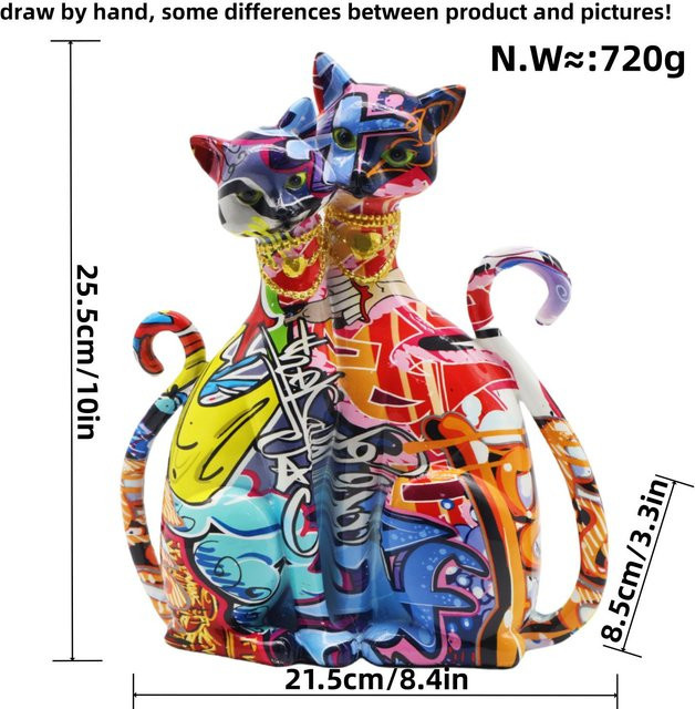 Yiran Furniture Graffiti Katze Deko-Figur aus Kunstharz in Gelb und Multicolour für dein Wohnzimmer - Bild 1