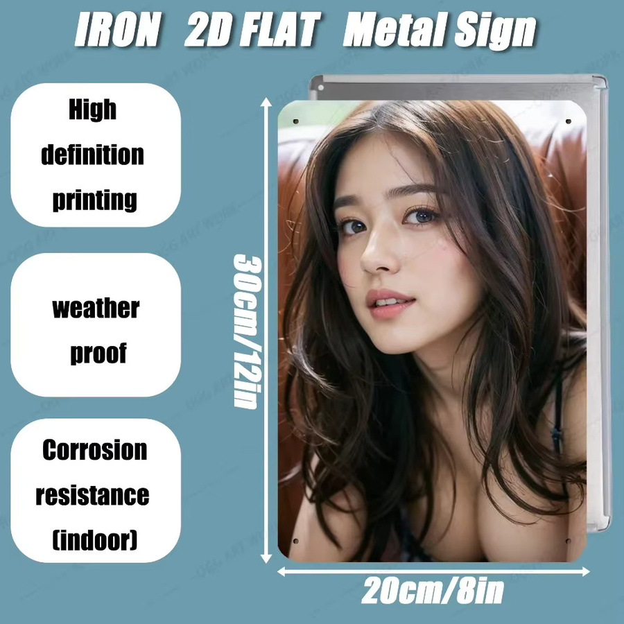 HELLOYOUNG Retro-Wanddekoration aus Metall, Vintage Damen-Metallposter in Multicolour, abstraktes Porträt-Aluminiumposter für dein Zuhause, Büro oder Café - Bild 3