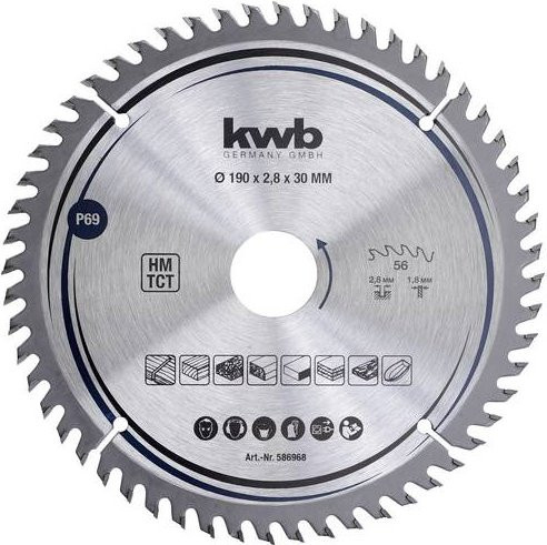 Kwb Kreissägeblatt für Holz und Kunststoff, Carbide Tipped, Silber, Durchmesser: 190 mm, Bohrung: 30 mm - Bild 1