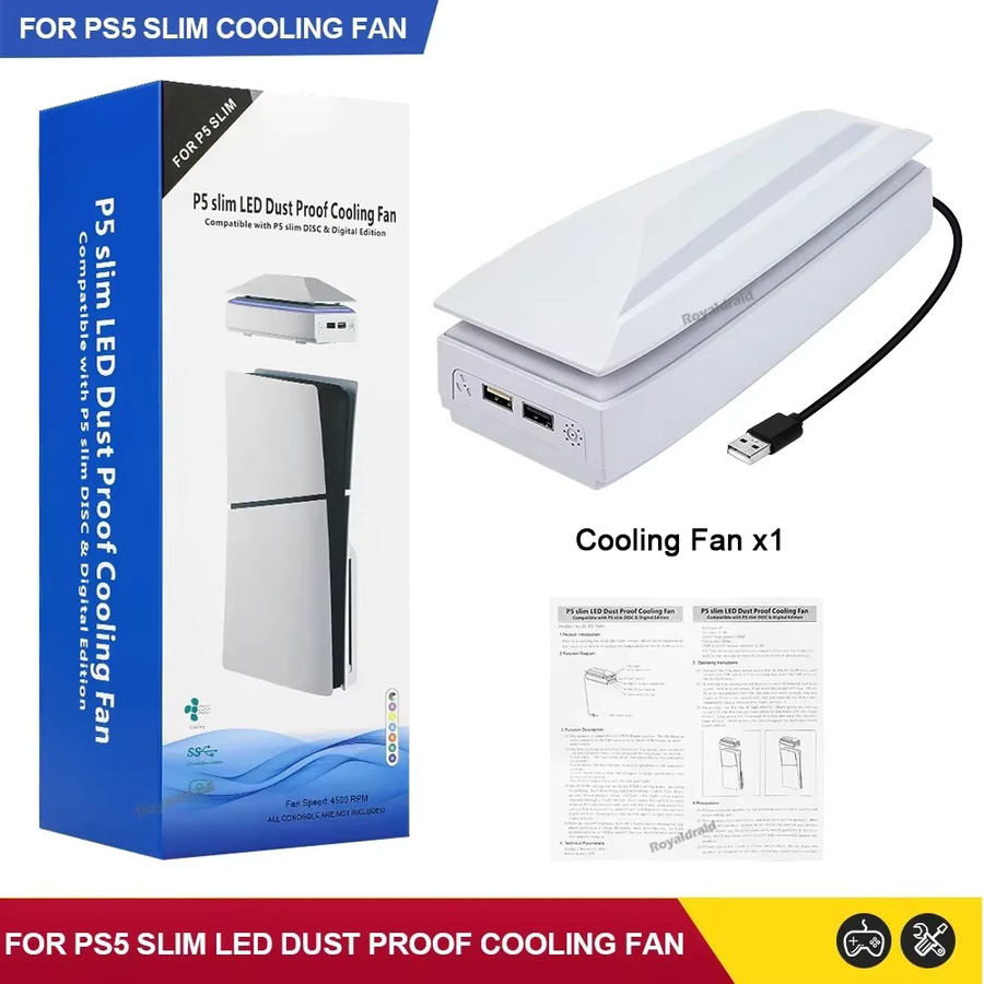 HeroAngel Staubdichter Wärmeableitungs-Lüfter für PS5 Slim Konsole mit RGB-LED-Licht in Weiß - Bild 2