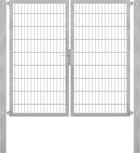 Doppeltor Flexo Plus aus Stahl in Silber, B: 200 cm, H: 180 cm, inklusive Pfosten B: 80 cm, T: 80 cm, feuerverzinkt - Bild 1