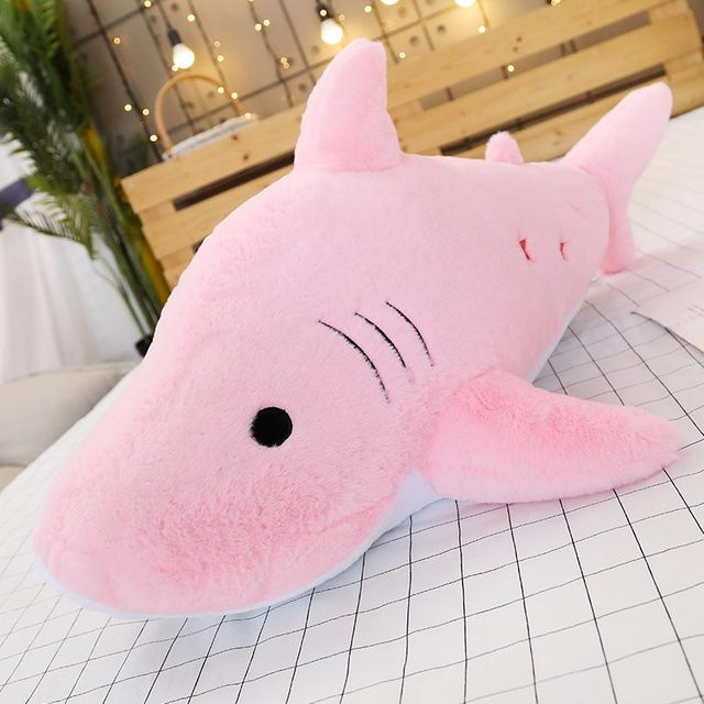 Stern bestickter Plüschhai, Meerestier Puppe, Blau Rosa Grau, 50cm, ab 14 Jahren - Bild 1