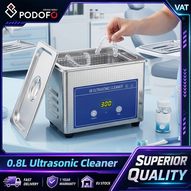 Podofo Ultraschallreiniger mit 42 kHz Hochfrequenz, professionelle digitale Schallreinigungsmaschine aus Edelstahl in Silber, 0,8 l - Bild 1