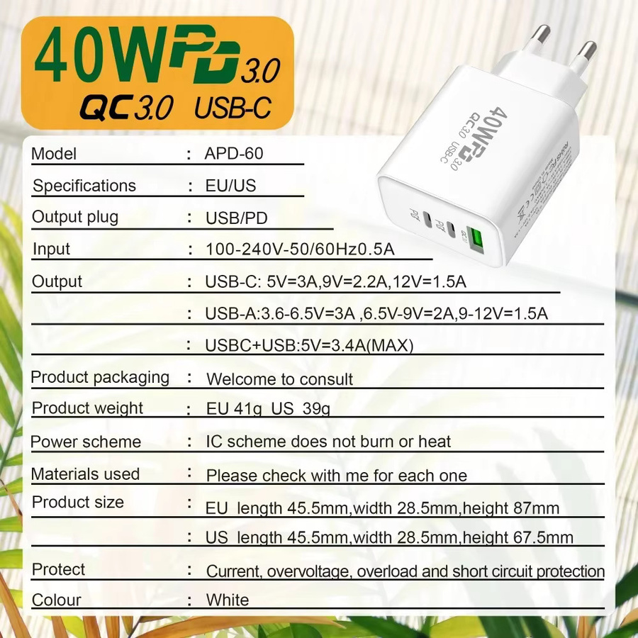 Maerknon USB-C-Ladegerät mit 40 W Power Delivery und Schnellladung 3.0 in Weiß - Bild 4