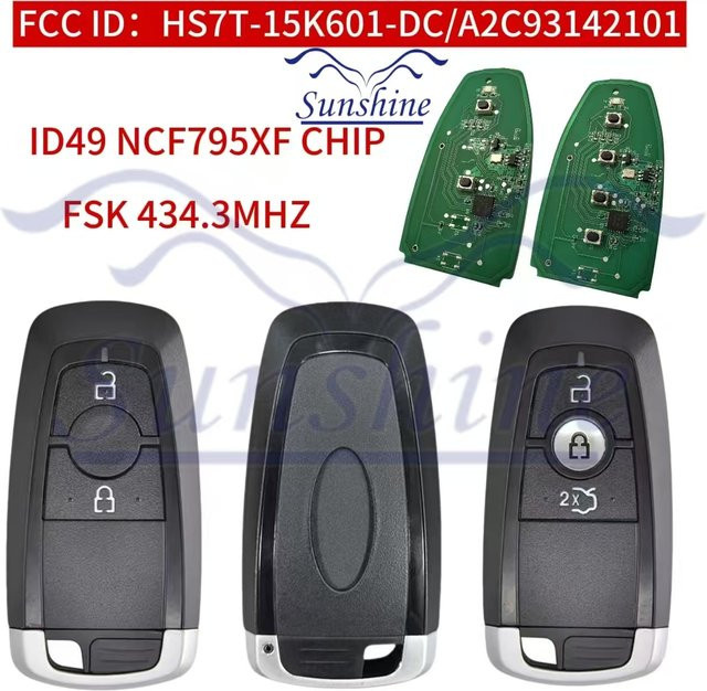Sunshine Smart Keyless Entry Autoschlüssel 434 MHz für Ford Edge, S-MAX und Galaxy 2017–2020 mit 2/3 Knöpfen A2C 93142101 HS7T-15K601-DC - Bild 1