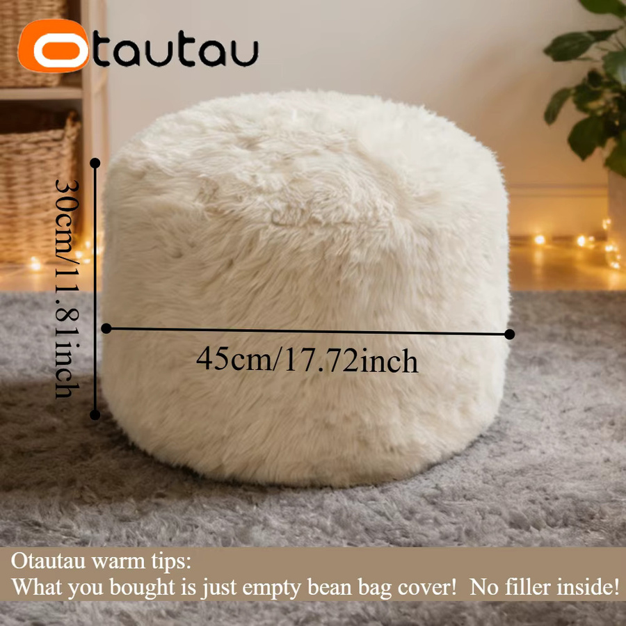 OTAUTAU Sitzsack-Hockerbezug aus Kunstfell in Weiß, Ottomane und Fußhocker JD039 ohne Füllung - Bild 3