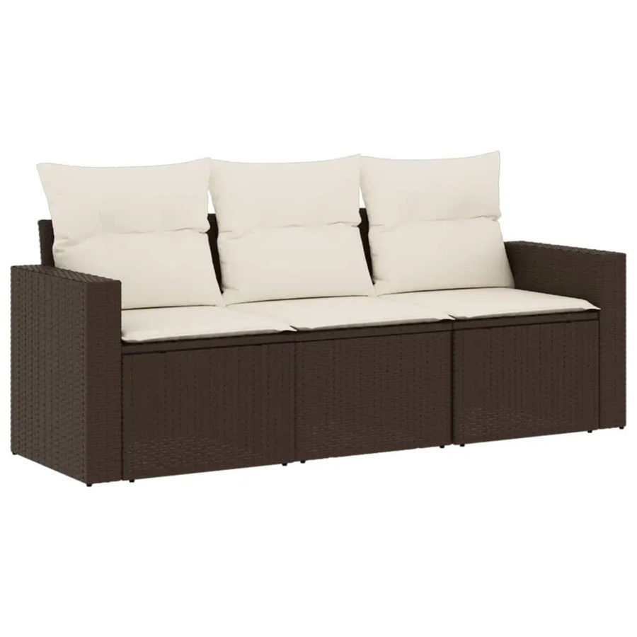 vidaXL 3-teilige Garten-Sofagarnitur in L-Form aus braunem Poly-Rattan mit beigen Kissen und Metallgestell - Bild 2