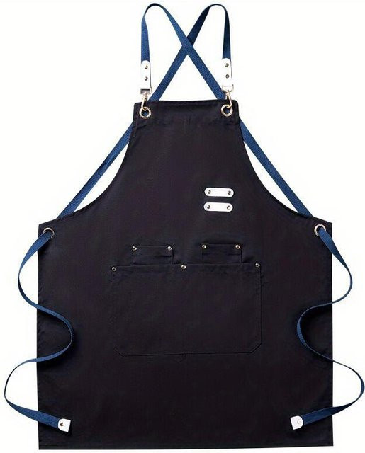 Wasserdichte Baumwollschürze von Yiran Furniture in Schwarz für Männer und Frauen mit Taschen für Küche, Werkstatt und BBQ - Bild 1