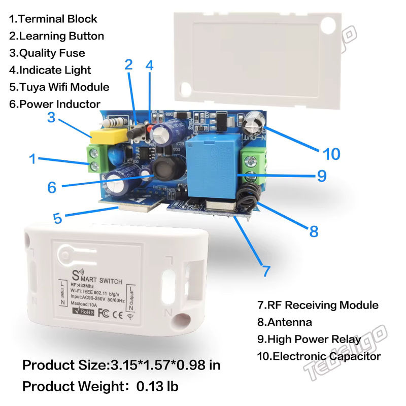 Tuya Smart WLAN Touch-Wandschalter mit RF 433MHz und DIY Relais-Timer-Modul, kompatibel mit Google Home und Alexa, Farbe: Weiß - Bild 6