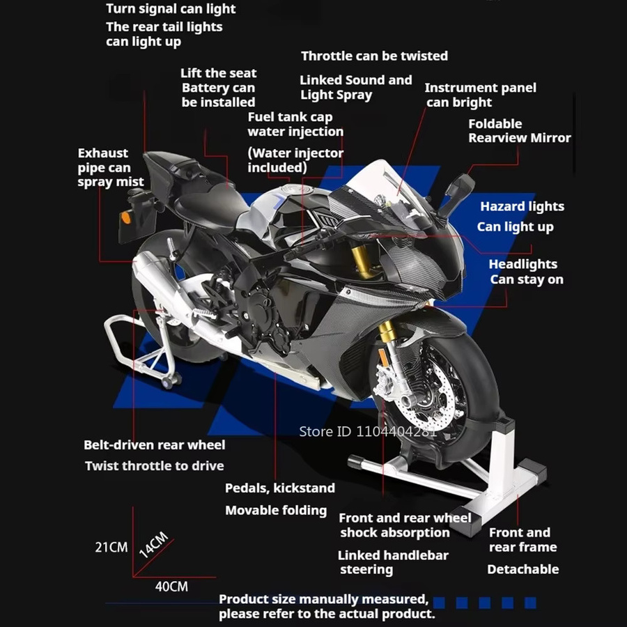 RMZ city V4S R1M Motorrad Modell, 1:6, mit Sound und Licht, Schwarz - Bild 2