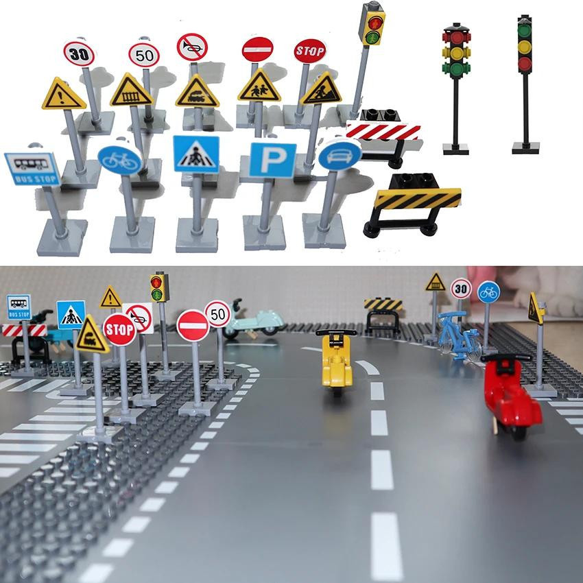 Yiran toy MOC Stadt Ampeln Straßenschilder Straßensperre Baustein Zubehör schwarz - Bild 2