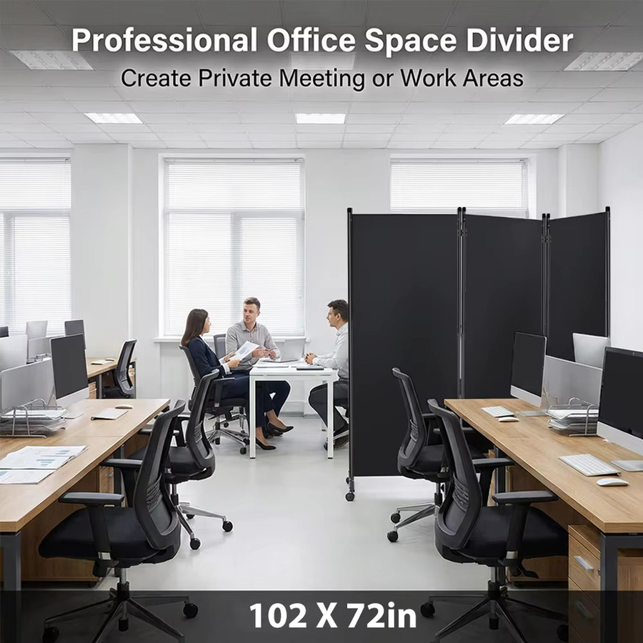 HGTUGO Faltbarer Raumteiler mit Universalrollen in Schwarz, Mobiler Sichtschutz aus Metall für Home Office und Gewerbe - Bild 4