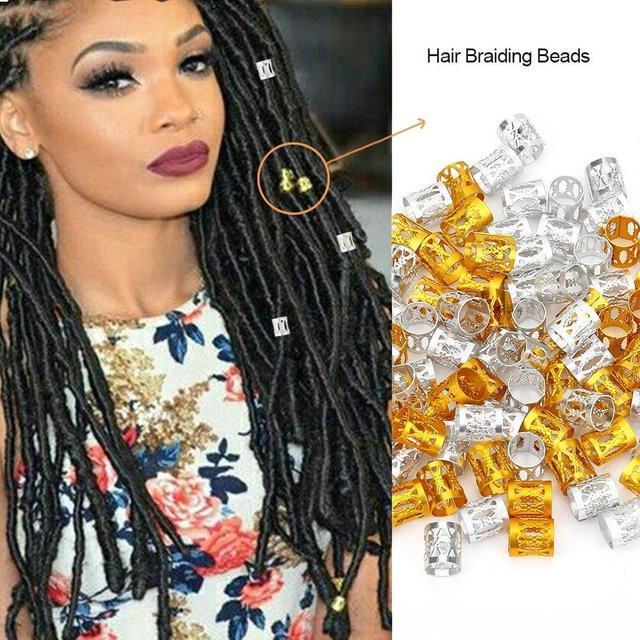 DIYelecs Haarflechtperlenringe Manschette, 100 Stück, Silber Gold White, Unisex - Bild 1