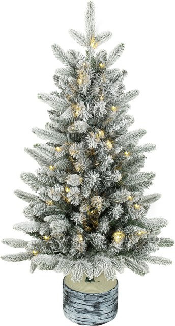 Aosom Künstlicher Weihnachtsbaum mit 50 LED-Beleuchtung und Kunstschnee, Weiß, Höhe: 90 cm - Bild 1