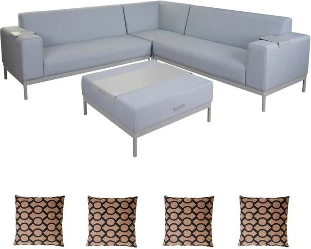 MCW Alu-Garten-Garnitur C47 L-Shape in Blau mit braunen Kissen und Ablage aus pulverbeschichtetem Aluminium und UV-beständigem Textil - Bild 2