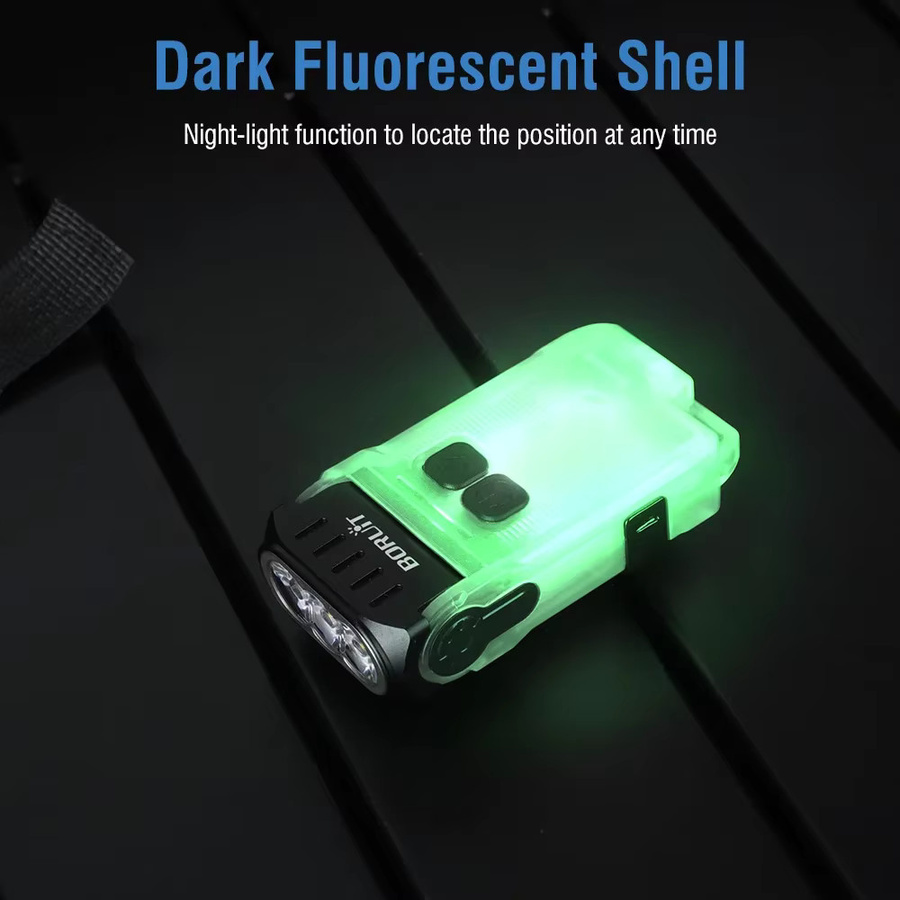 BORUiT V15 LED-Schlüsselanhänger Taschenlampe mit warmweißem Licht, wiederaufladbar via Typ C, mit Clip und Magnet, wasserdicht, Schwarz - Bild 5