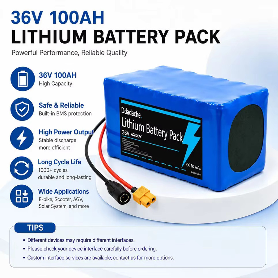 10S4P 100Ah Lithium-Akku 36V mit BMS für Elektrofahrräder und Elektroroller, 1000W Leistung, Blau - Bild 3