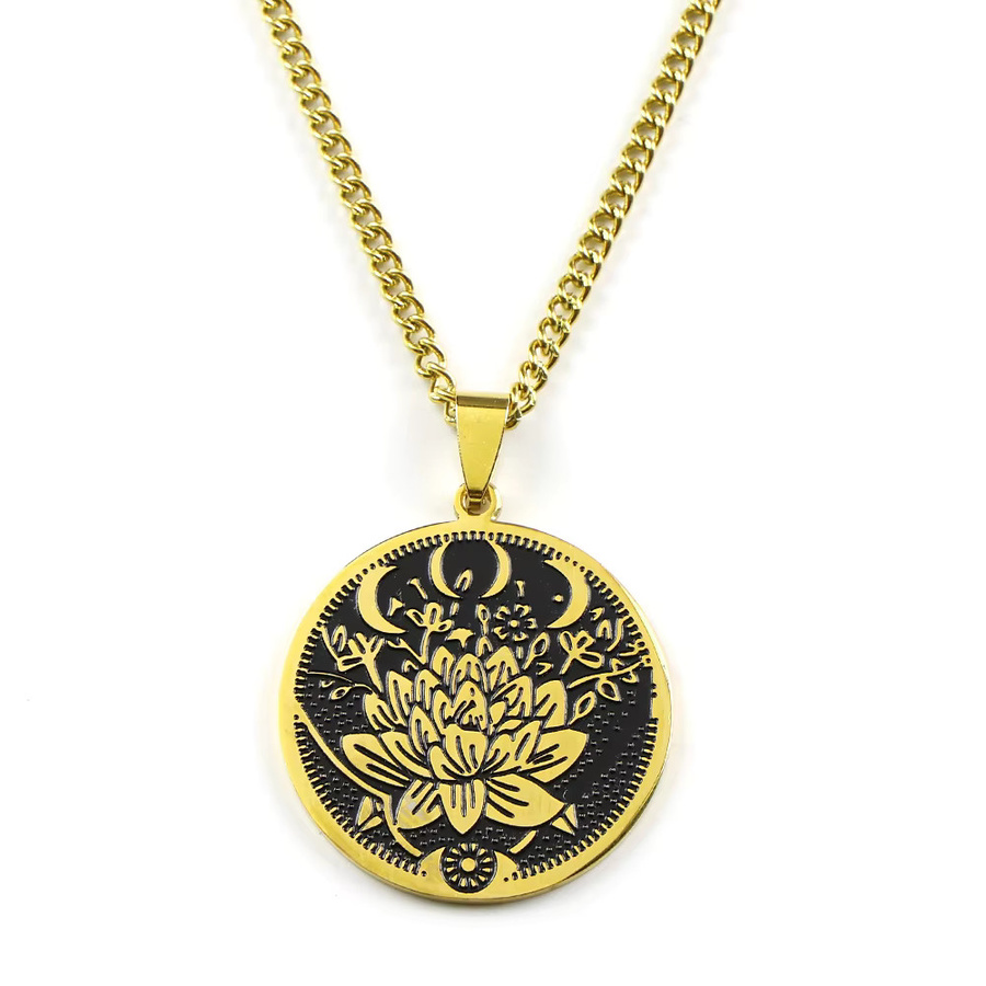 JYTF Halskette Dreifache Mondgöttin mit Lotusblüten, Edelstahl, goldfarben, Unisex - Bild 2
