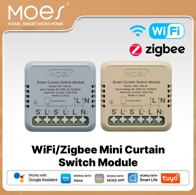 MOES Smart Vorhang Schalter Modul in Weiß mit Tuya WiFi und ZigBee Unterstützung für Rocker Schalter zur App-Steuerung via Alexa und Google Home - Bild 1