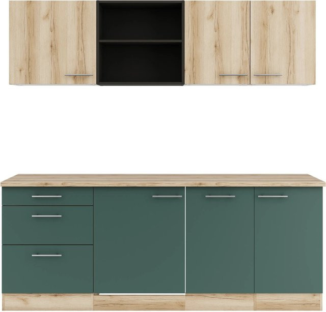 Optifit Küchenzeile KPLS2199ROE-9+ in Steingrün und Wildeiche Nachbildung, Breite: 210 cm - Bild 1