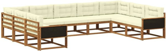 vidaXL Outdoor-Sofagarnitur in U-Form aus Akazienholz mit Kissen, Farbe: Beige und Natur - Bild 1