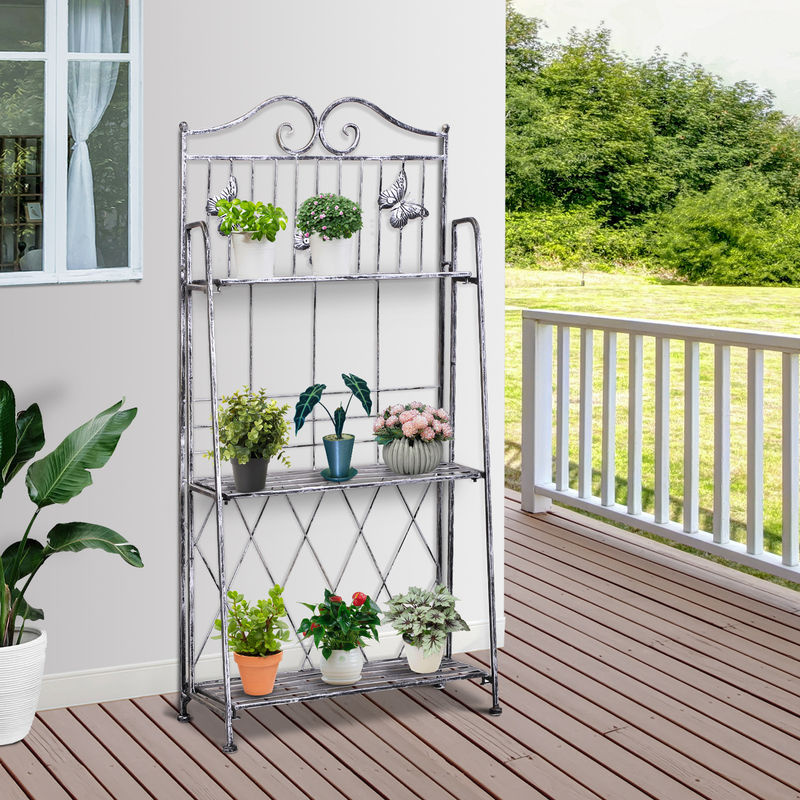 Outsunny Pflanzregal aus Metall mit 3 Ebenen in Silbergrau, dekorative Blumentreppe für Garten und Innenbereich, B/T/H: 44 x 25 x 96 cm - Bild 2