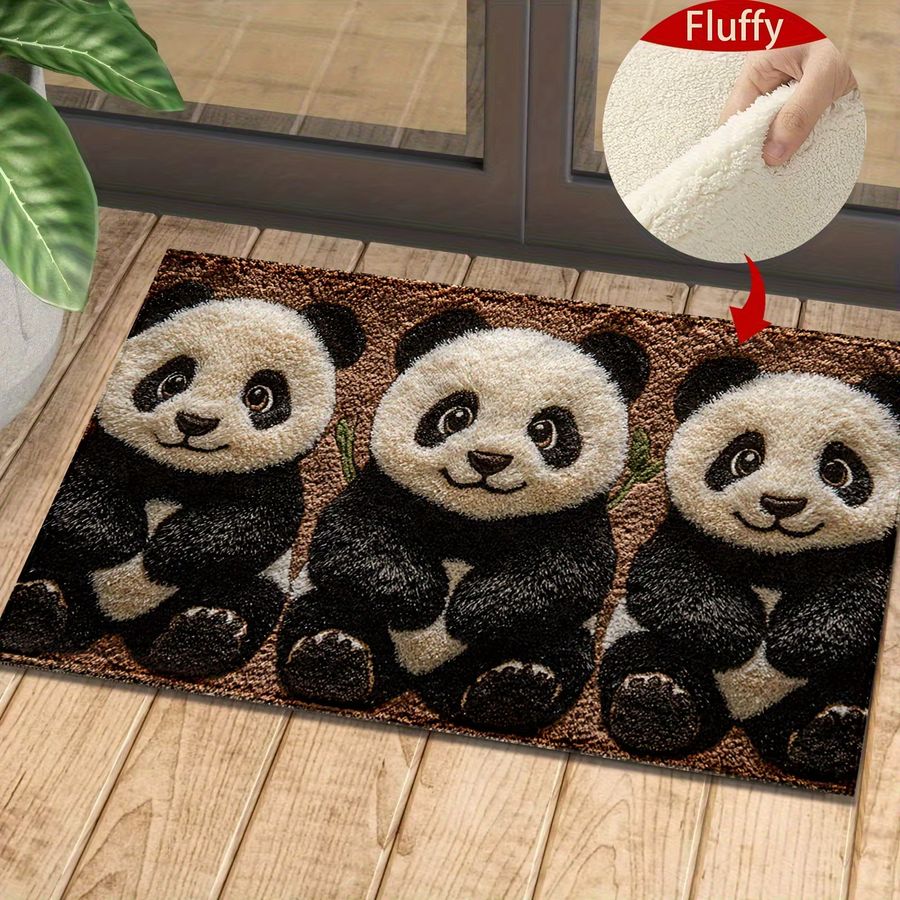 Dreiteiliges Badezimmerteppich-Set von VIKAMA aus Kaschmirimitat mit Panda-Muster, schnelltrocknend - Bild 3