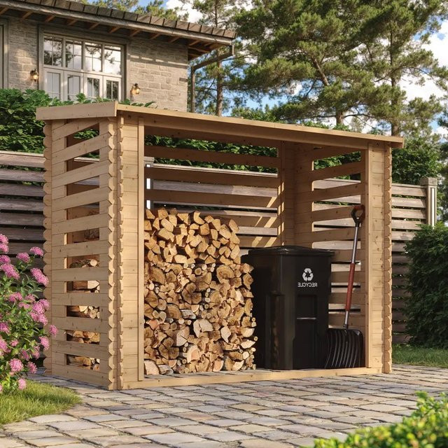 Intergard Brennholzlager aus Kiefernholz in Braun, B/T/H: 130 x 228 x 199 cm - Bild 1