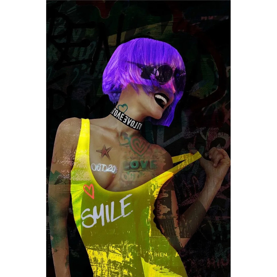 Art Universe Glasbild Neon Girl Modernes Wandbild in Gelb und Multicolour, Breite: 80 cm, Höhe: 120 cm - Bild 2