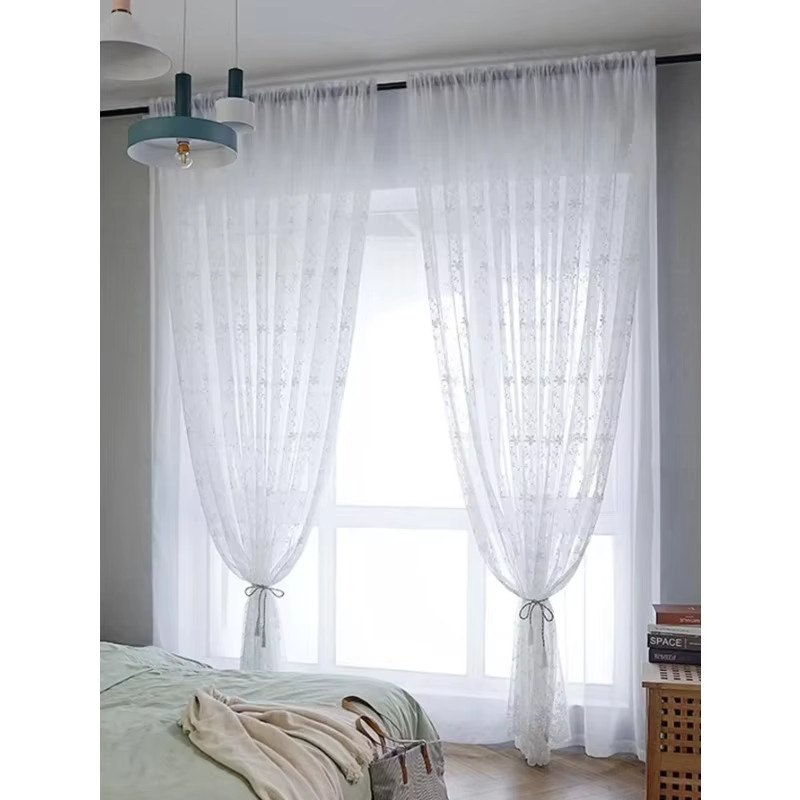 ZJBYZHOUSEHOLD Nordic Milch Weiß Stickerei Gaze Vorhang mit floralem Design, Farbe: Weiß, Breite: 100 cm, Höhe: 210 cm - Bild 2