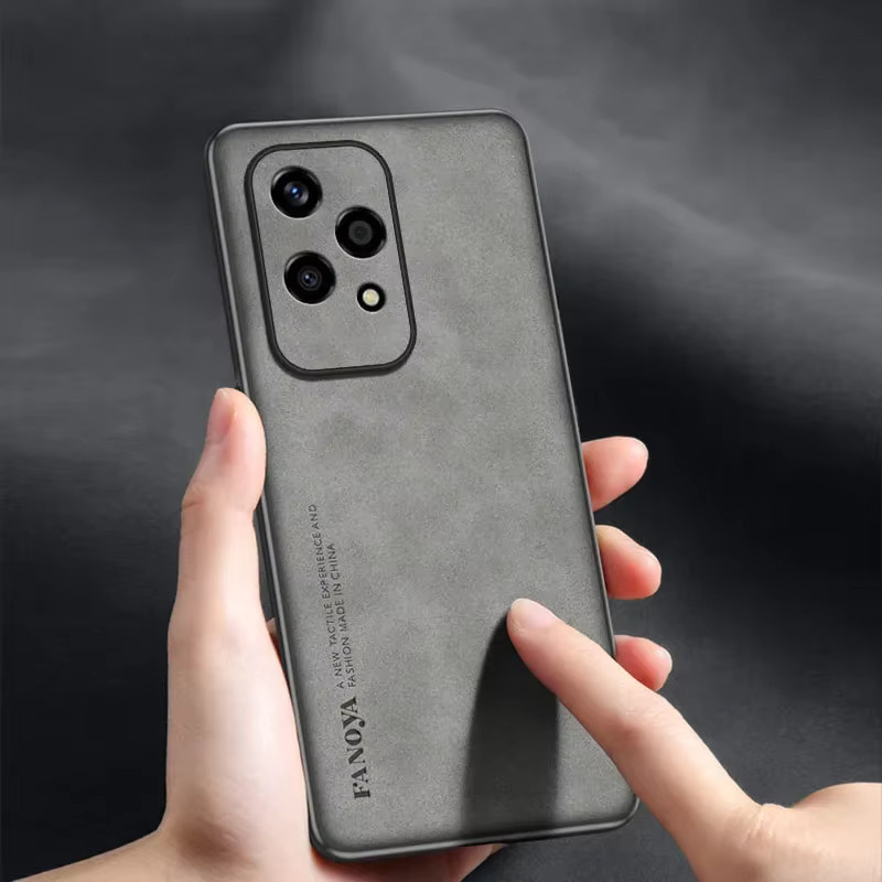 Luxus Handyhülle aus Leder und Silikon mit Schaffell-Optik für Honor 200 Lite in Braun mit Standfunktion - Bild 3