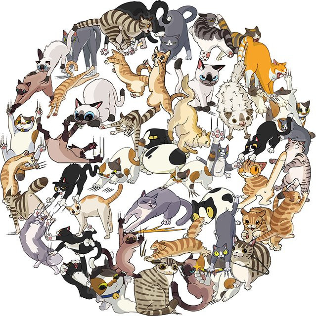 50 Stück Bunte Katzen Aufkleber als Cartoon Tier Sticker für DIY Dekoration, Scrapbooking und Gepäck - Bild 1