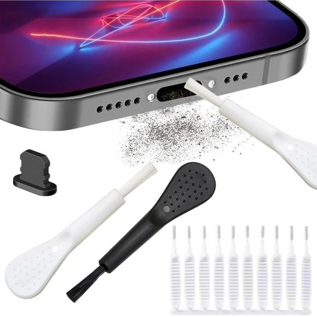Reinigungsset für Handy-Ladeanschlüsse und Tastaturen mit Reinigungsbürste und Lightning-Staubstecker in Weiß - Bild 1