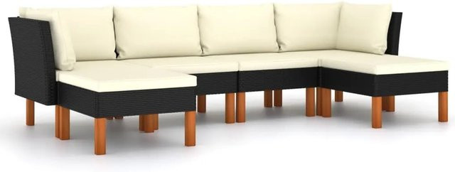 vidaXL 6-tlg Garten-Lounge-Set Modell 3 aus Poly Rattan und pulverbeschichtetem Stahl in Schwarz mit Kissen und Eukalyptusholz - Bild 1