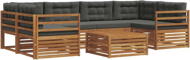 vidaXL Outdoor-Sofagarnitur aus Akazienholz in L-Form mit 8-teiligem Set, Kissen in Anthrazit und Natur - Bild 1