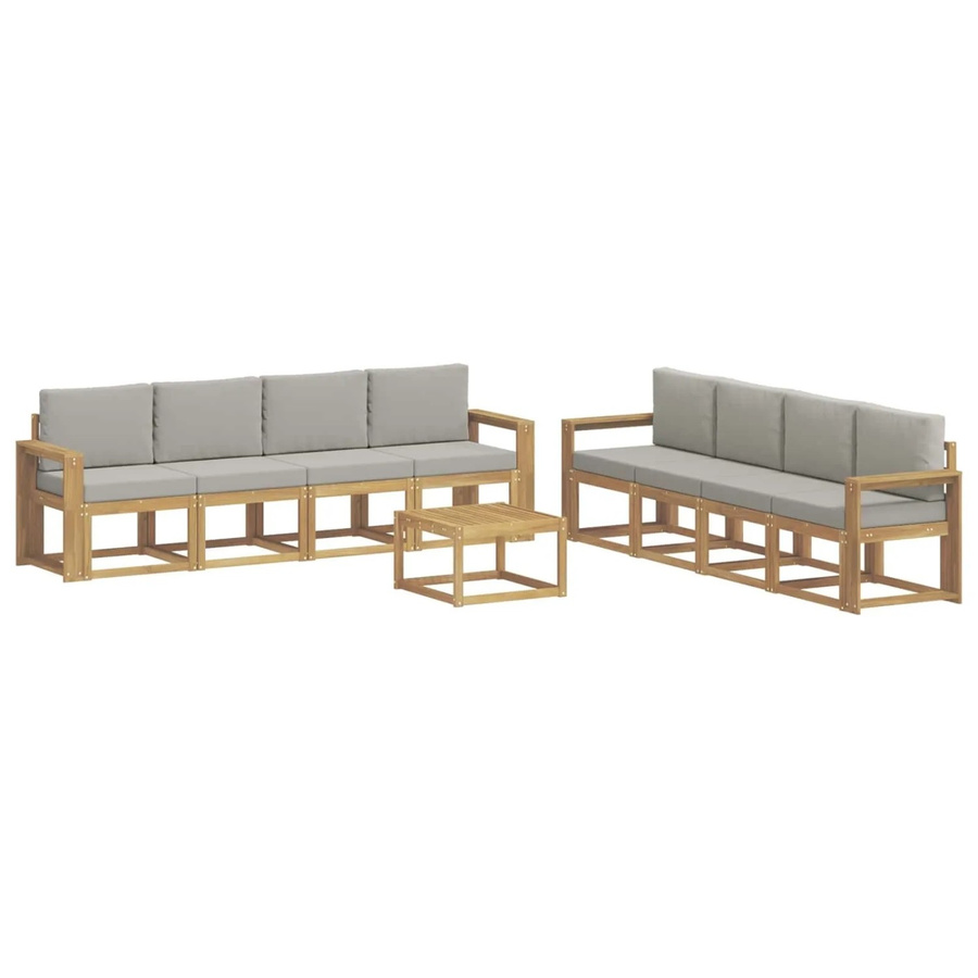 vidaXL Outdoor-Sofagarnitur 9-teilig aus Akazienholz in Weiß, Grau und Braun mit Sitzkissen und Rückenpolstern, B/T/H: 59 x 59 x 37 cm - Bild 2