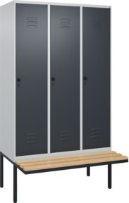 C+P Spind Classic PLUS Garderobenschrank mit Sitzbank, 3 Abteile, B/T/H: 212 x 120 x 81,5 cm, Sicherheits-Drehriegel und 4 Garderobenhaken, Anthrazitgrau - Bild 1
