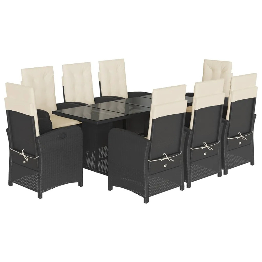 vidaXL 9-teilige Garten-Essgruppe aus Poly-Rattan in Schwarz mit Kissen und Hartglas-Tischplatte - Bild 2