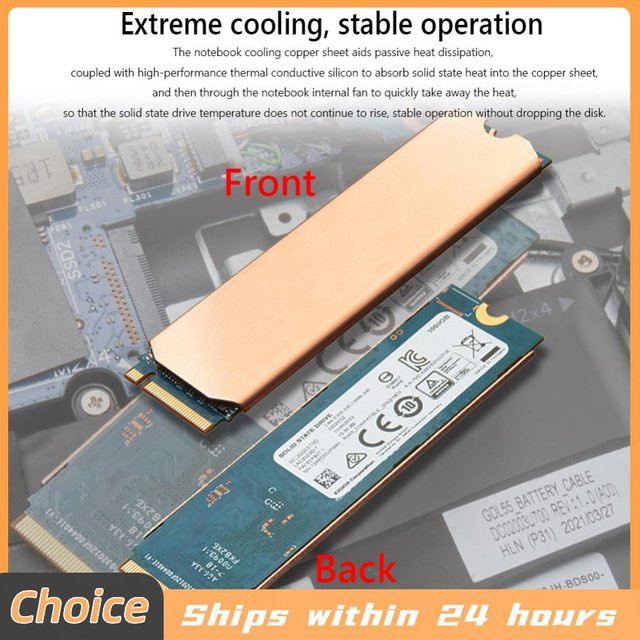 ALLOET Kupfer-SSD-Kühler für M.2 2242 2280 NVMe SSD, tragbarer passiver Kühler mit 0,5 mm Stärke, Farbe: Braun - Bild 1