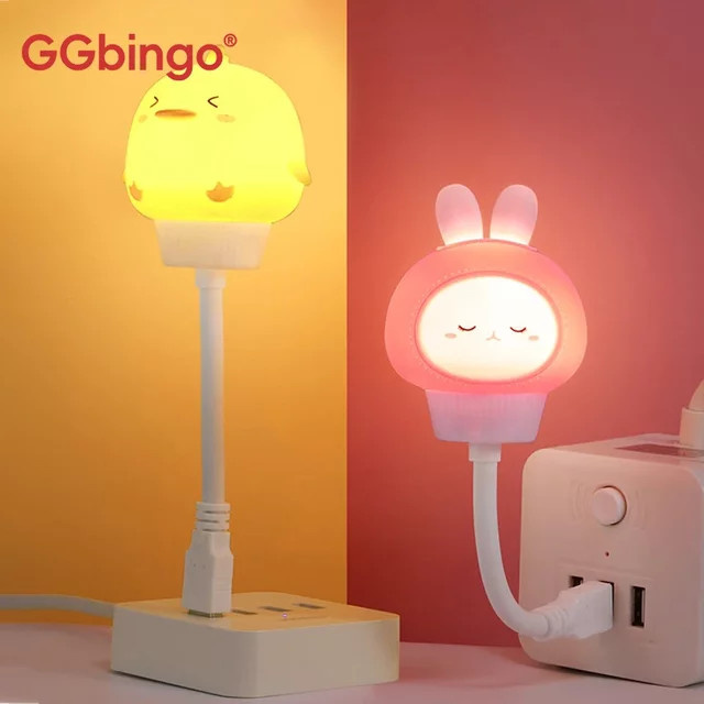 GGbingo LED Nachtlicht für Kinder mit USB-Anschluss, Silikon Nachtlampe in Gelb und Weiß mit Cartoon-Motiven Bär, Küken und Kätzchen zur Dekoration des Kinderzimmers - Bild 1
