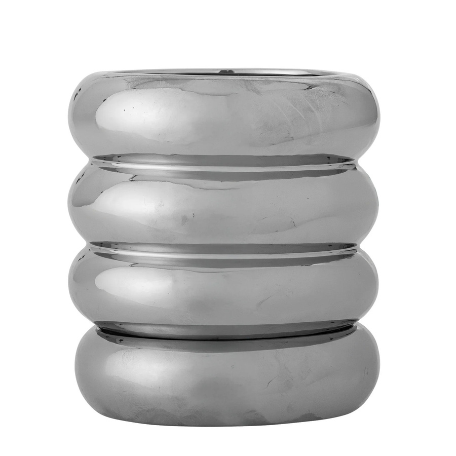 Bloomingville Blumentopf mit Unterteller Shine Silber, rund, Durchmesser: 16 cm, Höhe: 18 cm - Bild 1