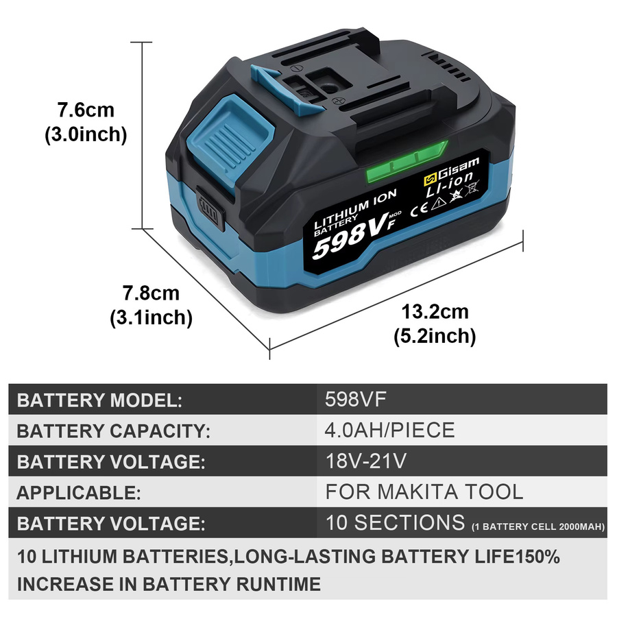 Makita GΣ 4,0 Ah 4,5 Ah wiederaufladbarer Lithium-Ionen-Akku für 18-V-Geräte wie Akku-Schleifer, bürstenlose Schraubenschlüssel und Schraubendreher - Bild 2
