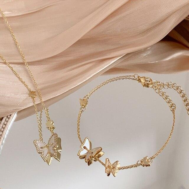 Schmuckset 925 Silber, Schmetterling, Weiße Muschel, Damen - Bild 1