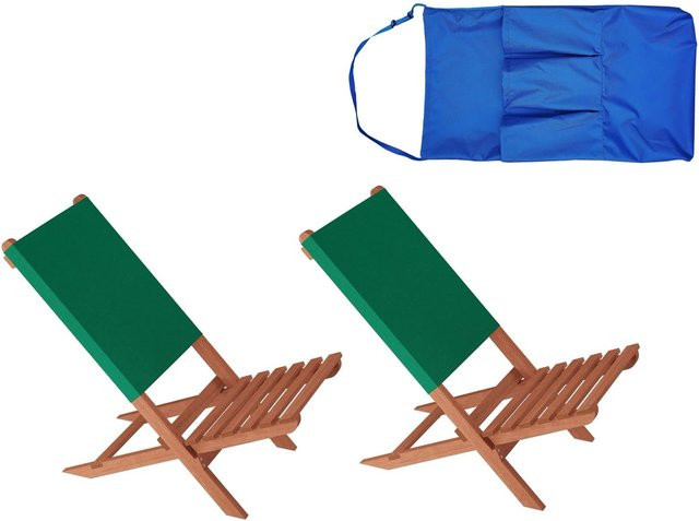 Erst-Holz Doppelpack Anglerstühle aus Buche Massiv mit grünem Stoffbezug und blauer Tragetasche - Bild 1